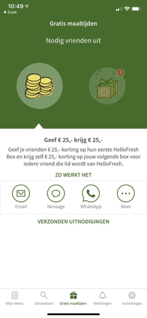 gratis maaltijdbox weggeven in hellofresh app